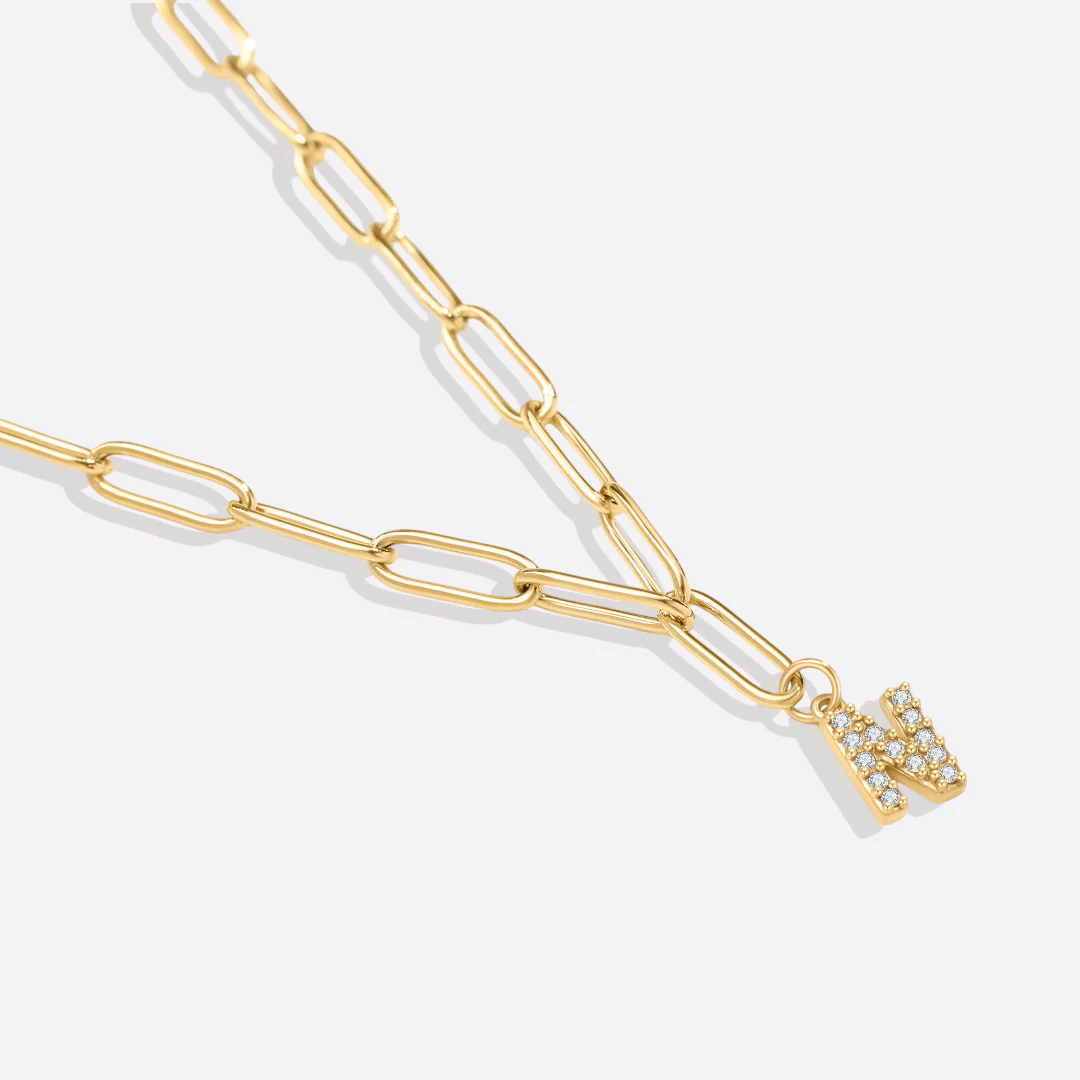 Paperclip Pave Initial Necklace - Image 14