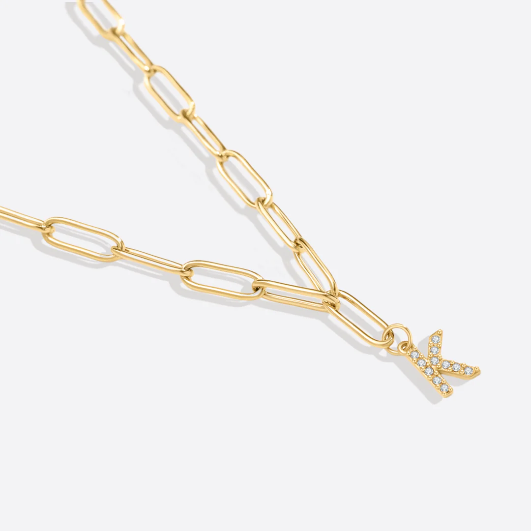 Paperclip Pave Initial Necklace - Image 17
