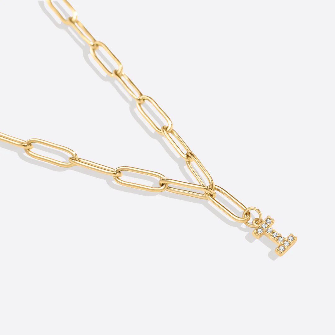 Paperclip Pave Initial Necklace - Image 19