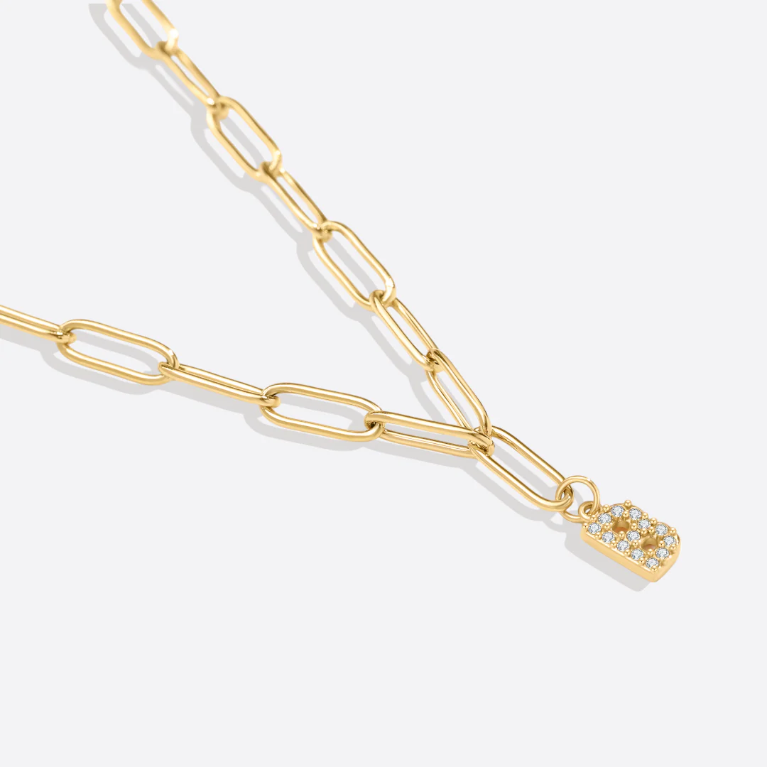Paperclip Pave Initial Necklace - Image 26