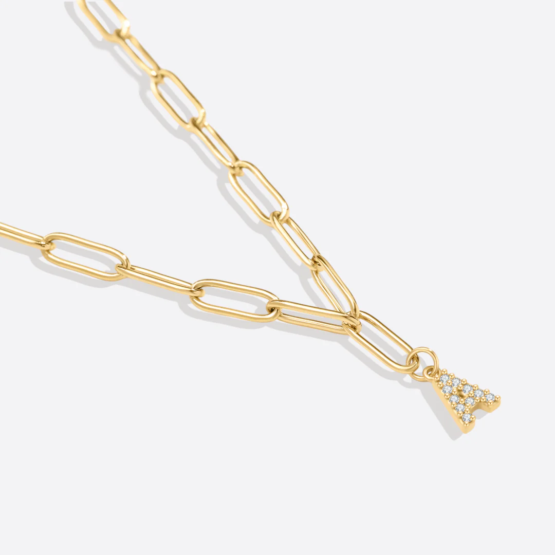 Paperclip Pave Initial Necklace - Image 27