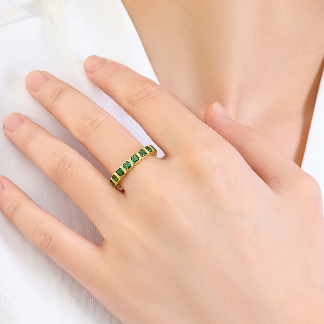 Emerald Cut Birthstone Eternity Ring - Image 5