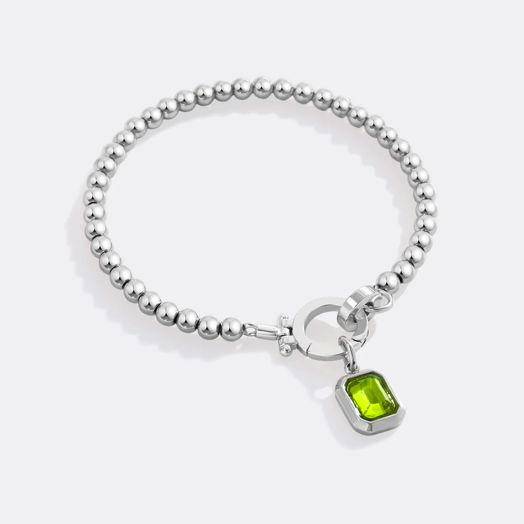 Mint Beaded Bracelet with Baguette Birthstone Charm - Image 12