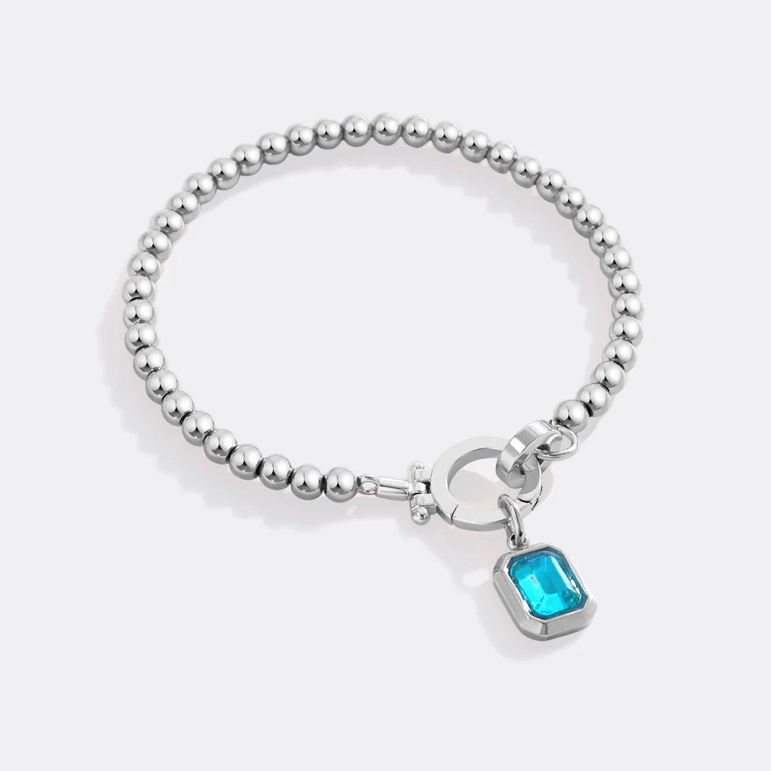 Mint Beaded Bracelet with Baguette Birthstone Charm - Image 14