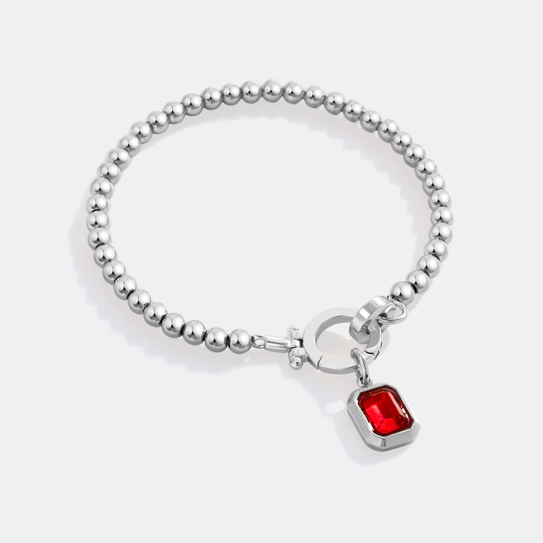Mint Beaded Bracelet with Baguette Birthstone Charm - Image 18