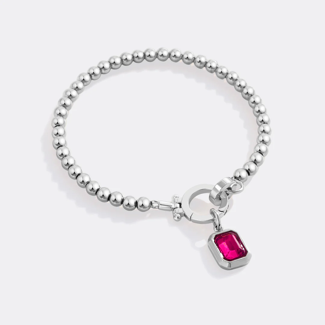 Mint Beaded Bracelet with Baguette Birthstone Charm - Image 19