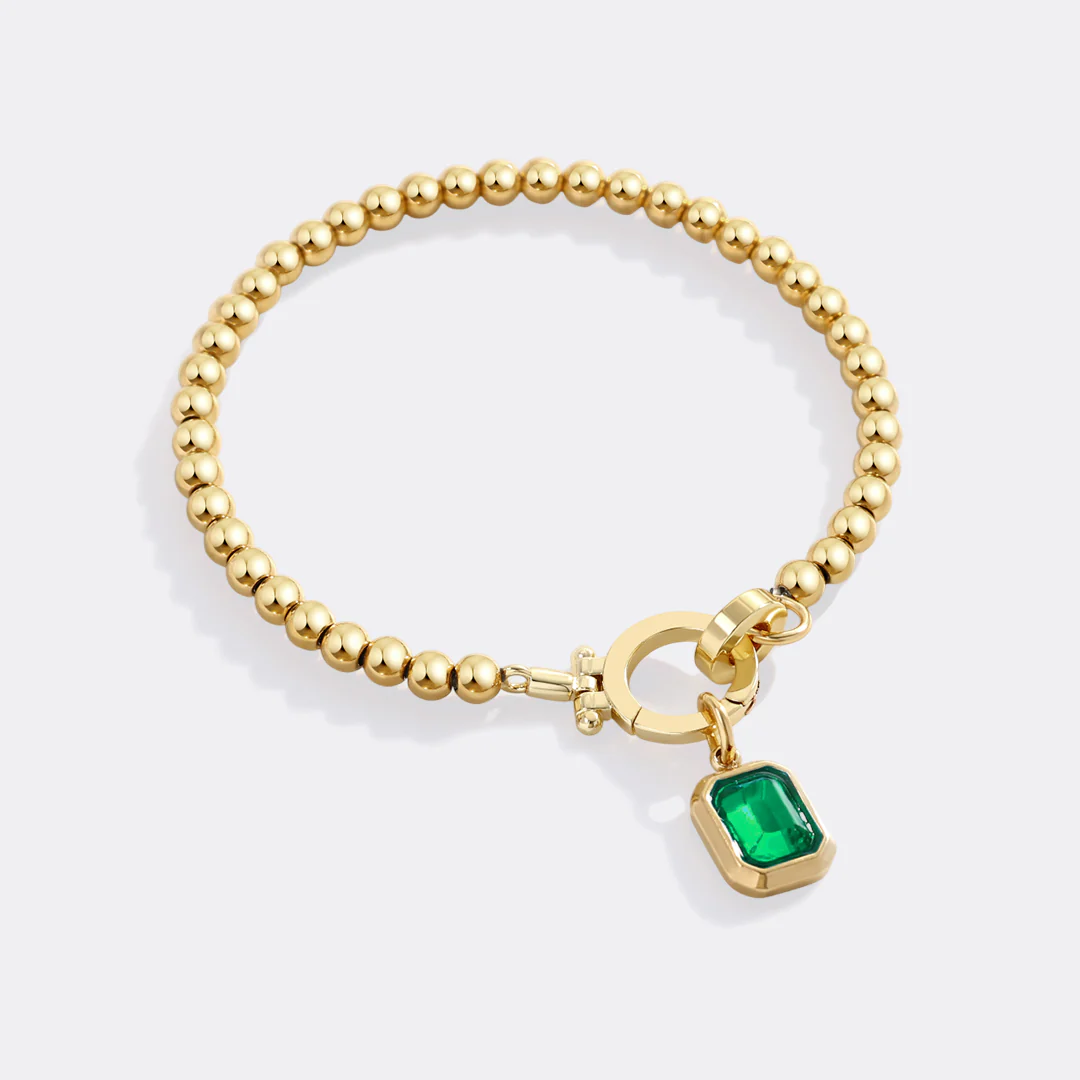 Mint Beaded Bracelet with Baguette Birthstone Charm - Image 24