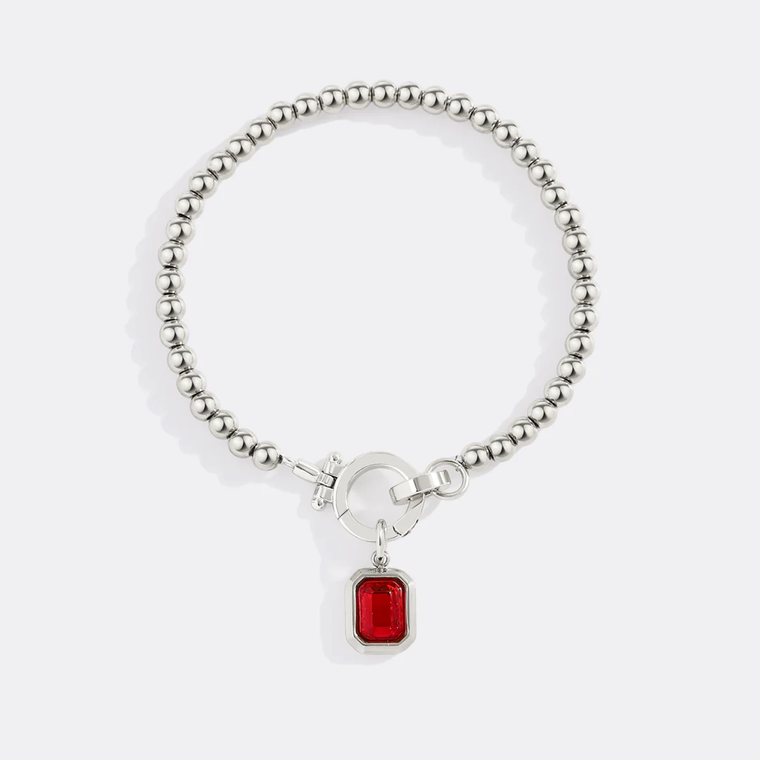 Mint Beaded Bracelet with Baguette Birthstone Charm - Image 4