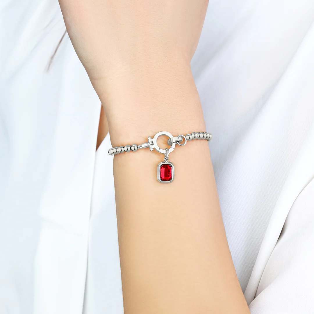 Mint Beaded Bracelet with Baguette Birthstone Charm - Image 8