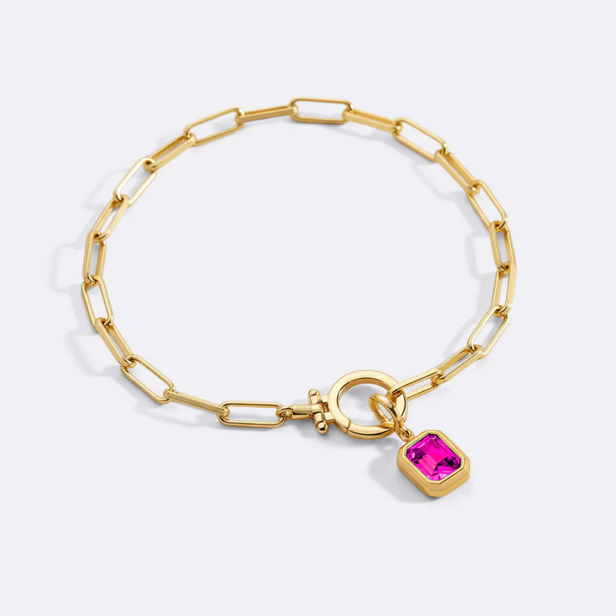 Baguette Birthstone Charm on Mint Paperclip Bracelet - Image 12