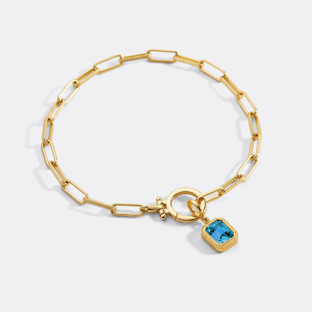 Baguette Birthstone Charm on Mint Paperclip Bracelet - Image 14
