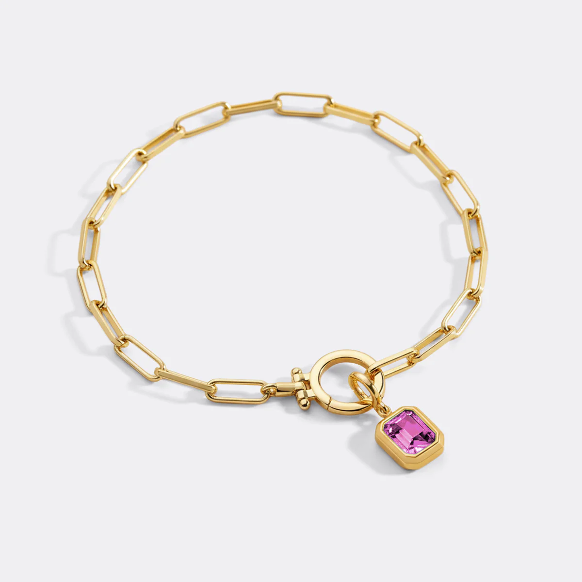 Baguette Birthstone Charm on Mint Paperclip Bracelet - Image 17