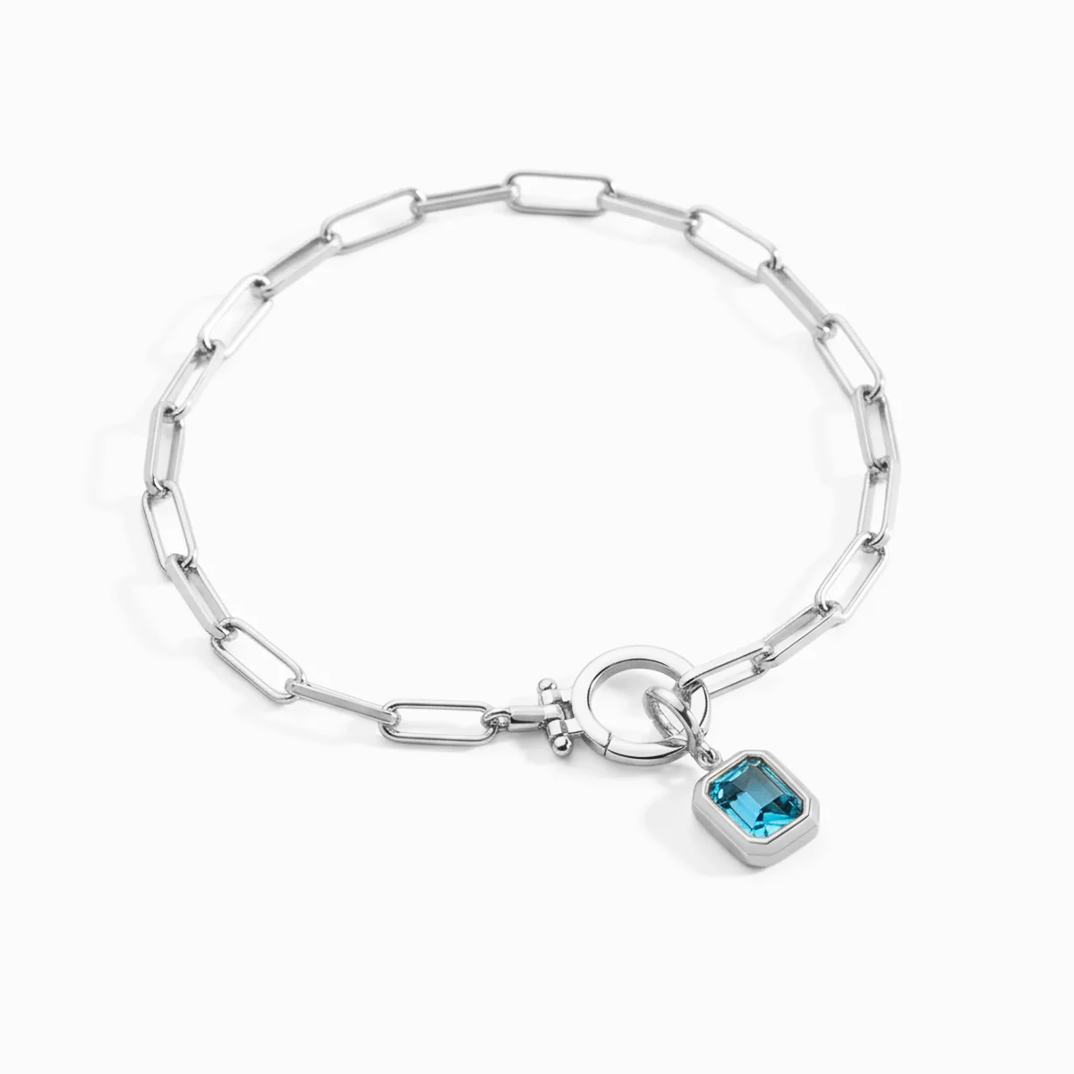 Baguette Birthstone Charm on Mint Paperclip Bracelet - Image 19