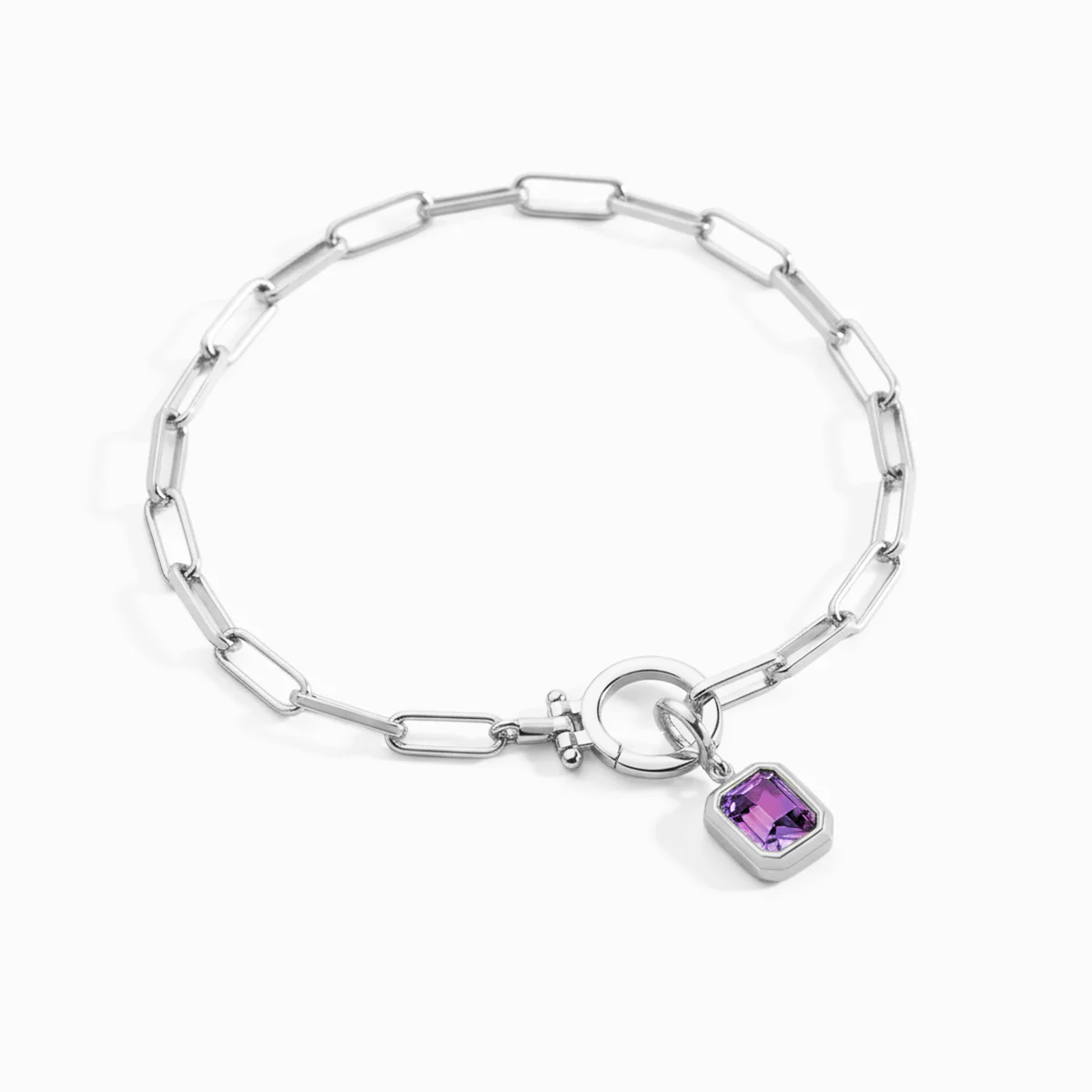Baguette Birthstone Charm on Mint Paperclip Bracelet - Image 23
