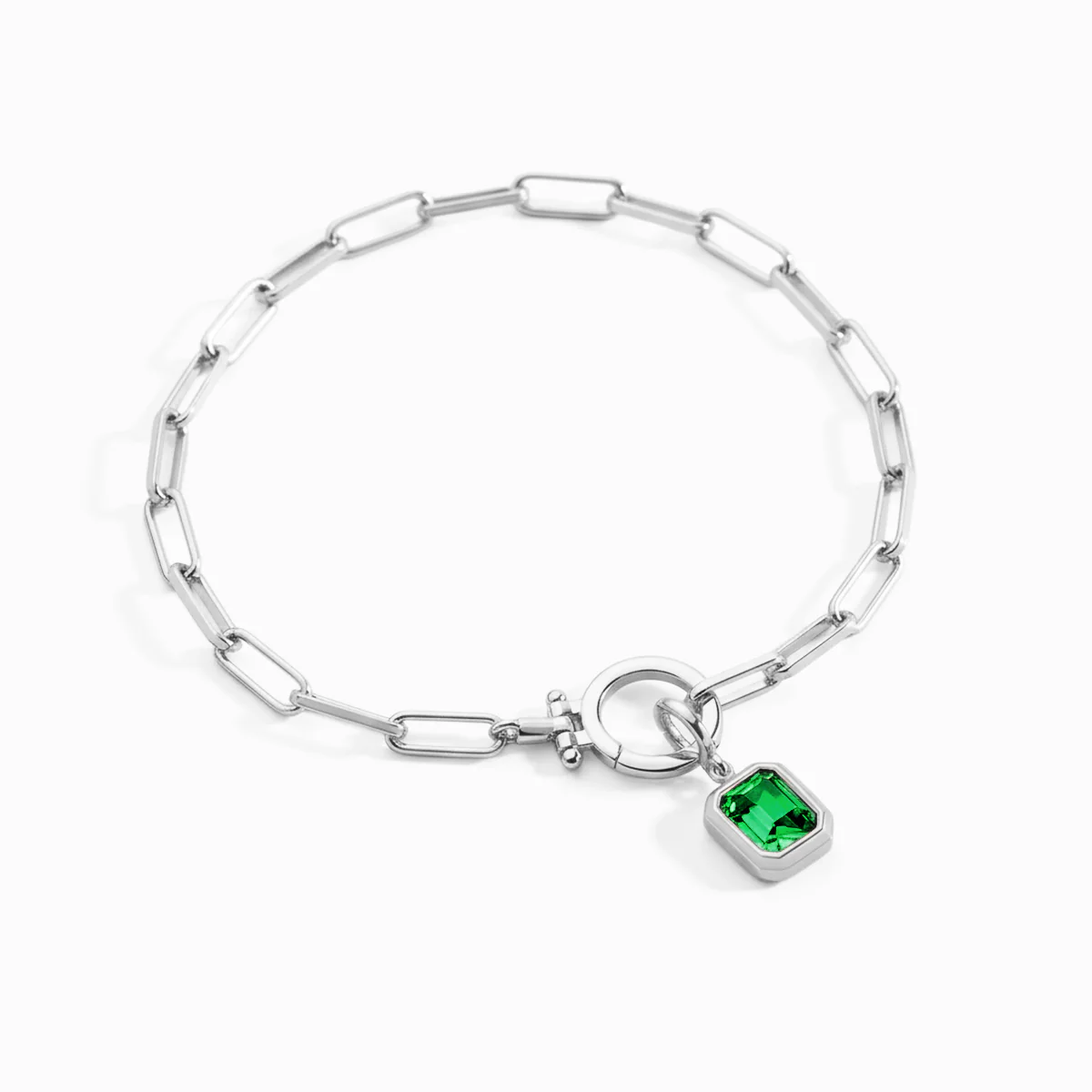 Baguette Birthstone Charm on Mint Paperclip Bracelet - Image 25