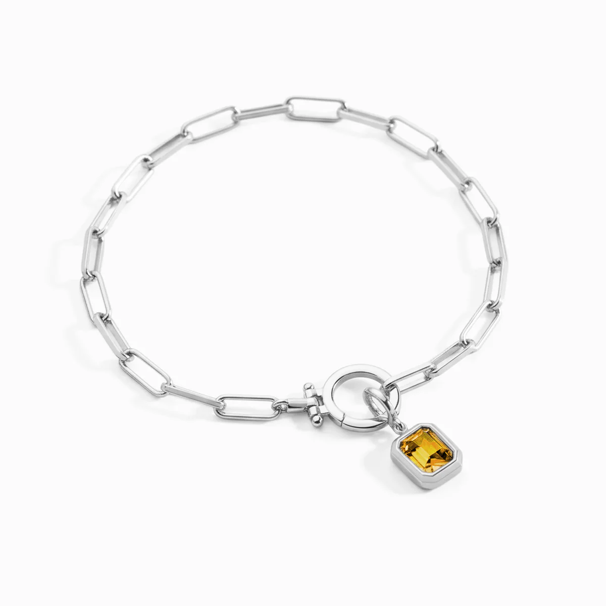 Baguette Birthstone Charm on Mint Paperclip Bracelet - Image 26