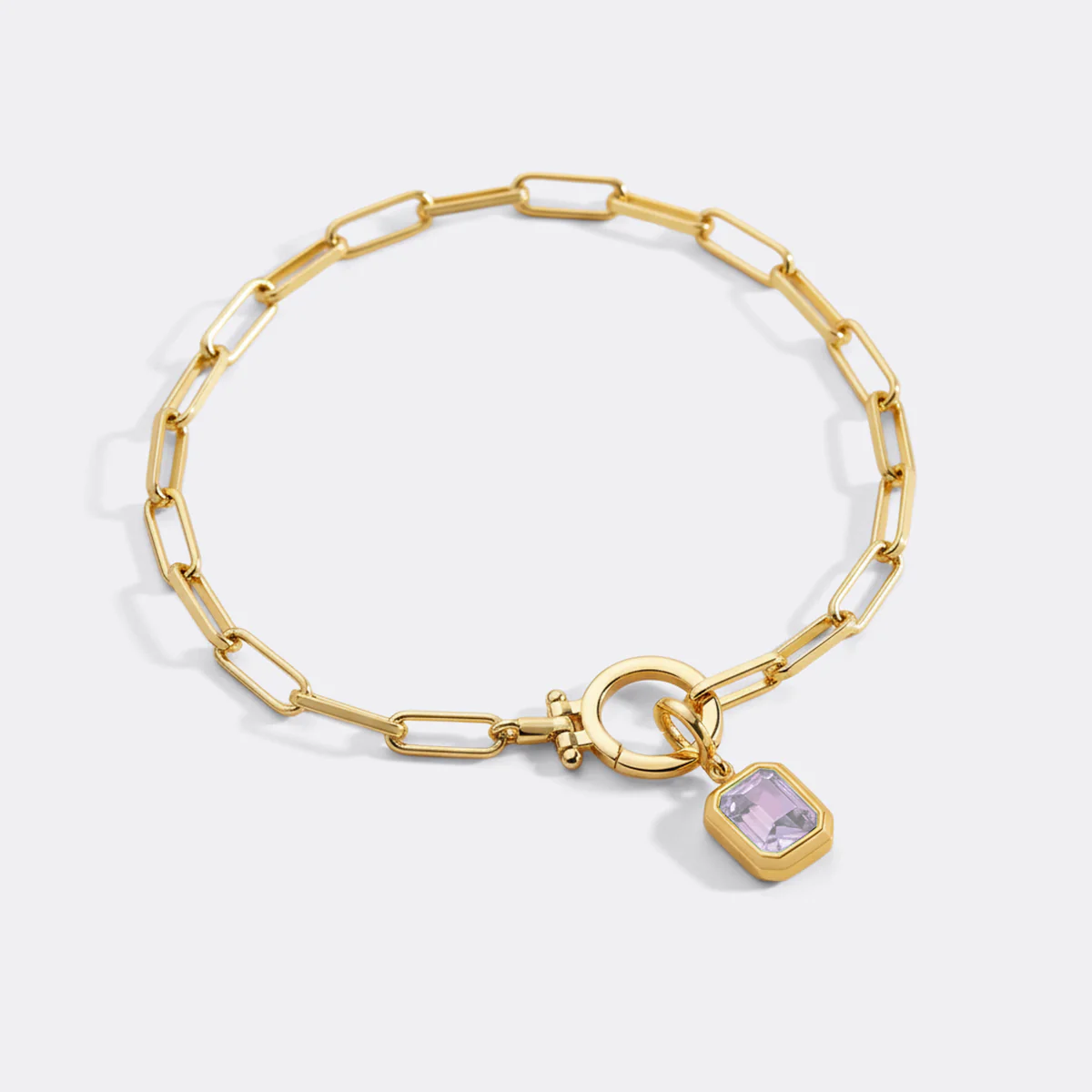 Baguette Birthstone Charm on Mint Paperclip Bracelet - Image 29