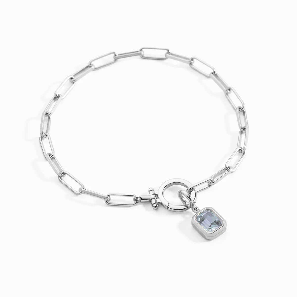 Baguette Birthstone Charm on Mint Paperclip Bracelet - Image 32
