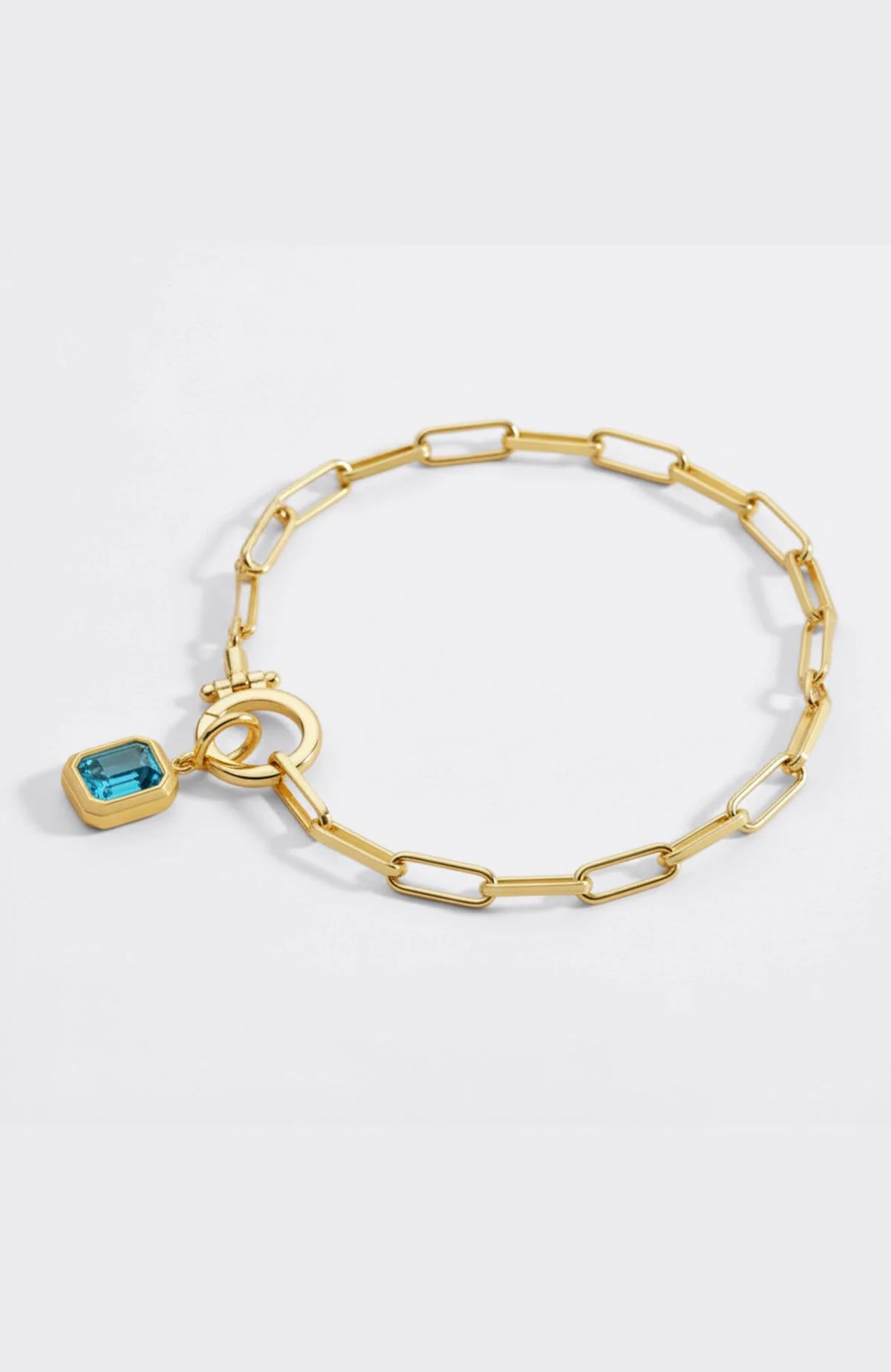 Baguette Birthstone Charm on Mint Paperclip Bracelet - Image 36