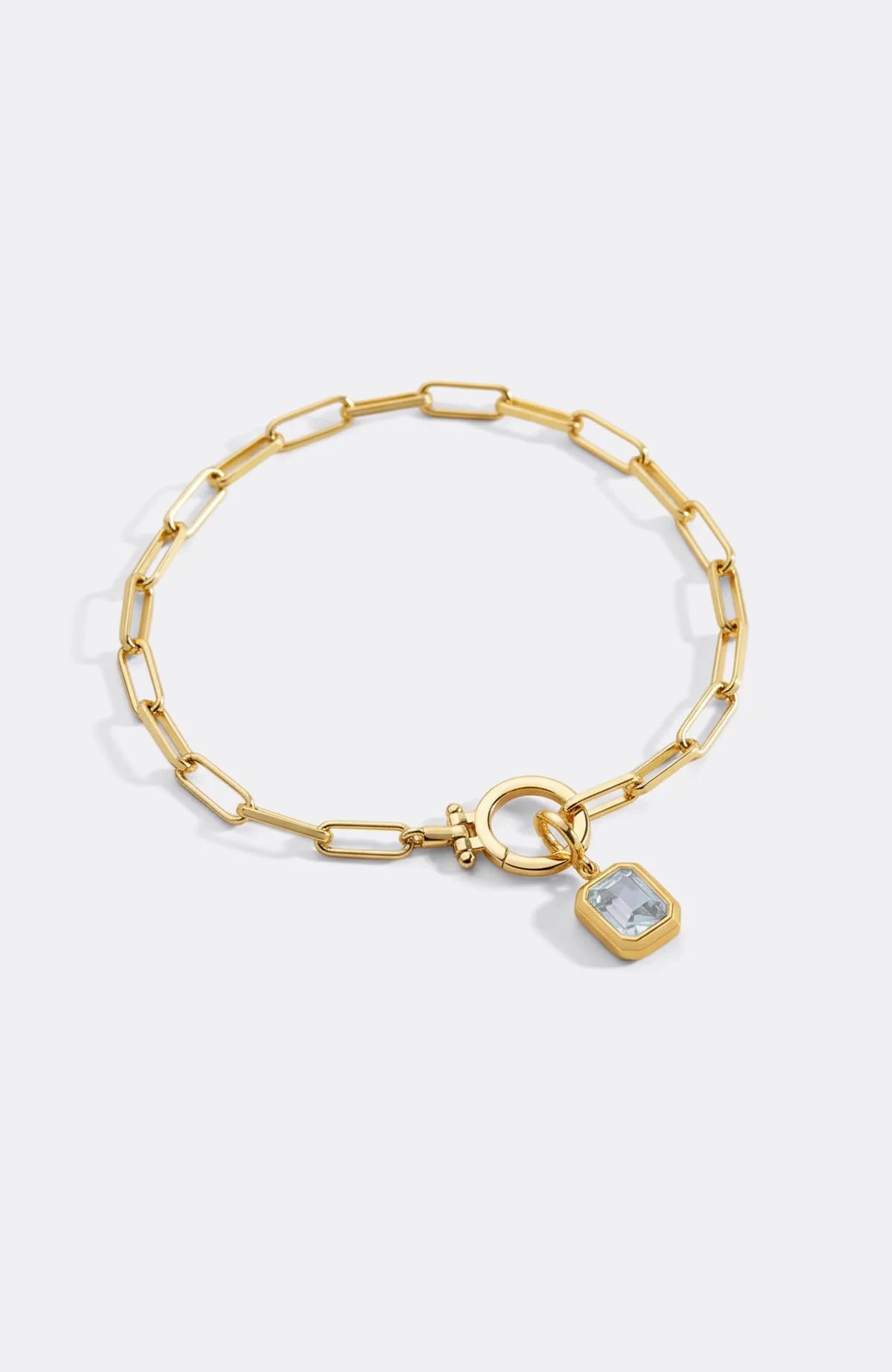 Baguette Birthstone Charm on Mint Paperclip Bracelet - Image 41