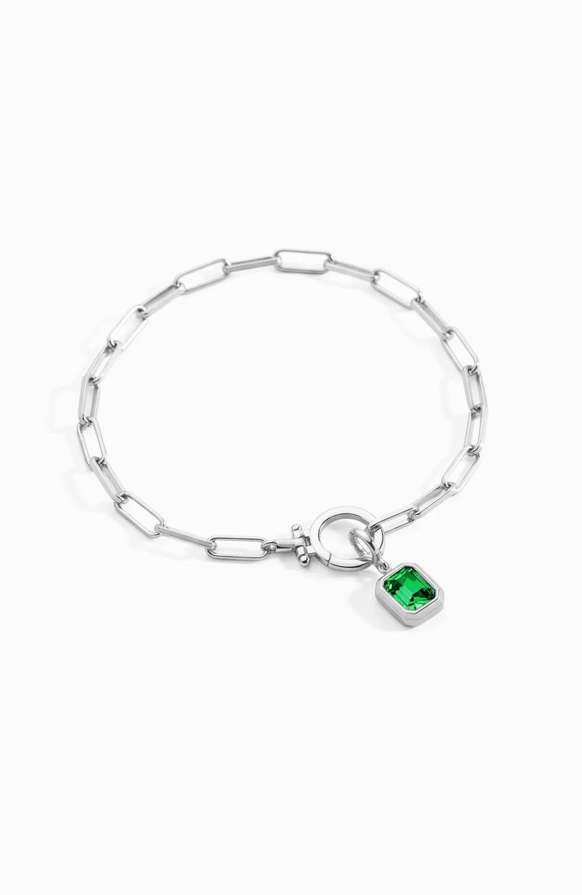 Baguette Birthstone Charm on Mint Paperclip Bracelet - Image 47