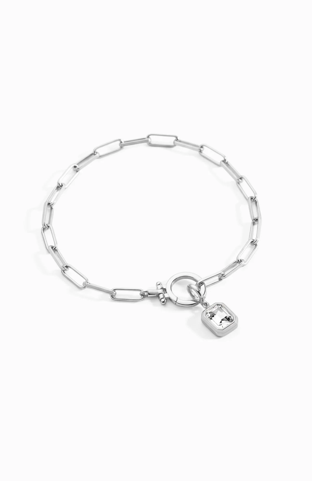 Baguette Birthstone Charm on Mint Paperclip Bracelet - Image 48