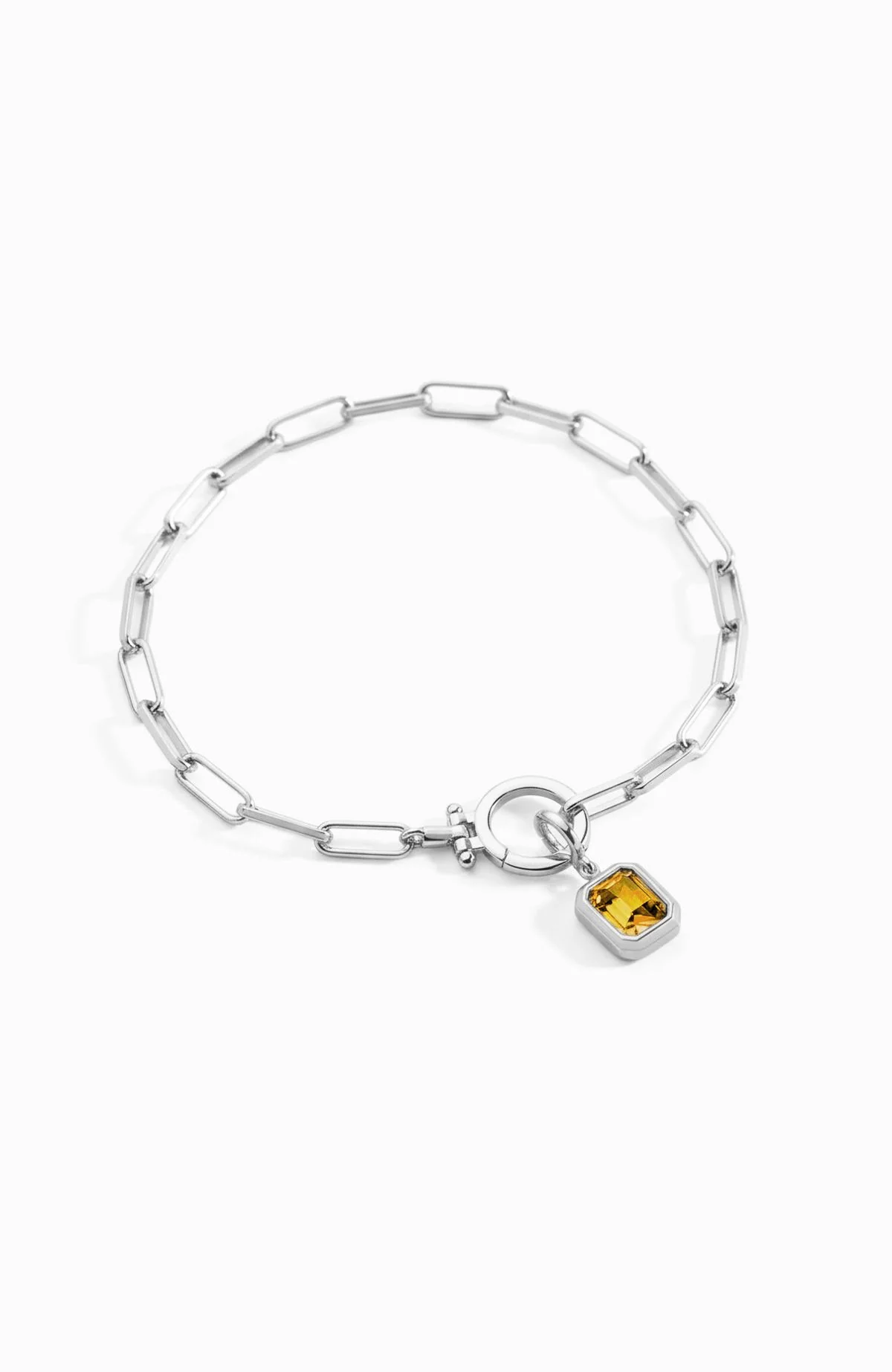 Baguette Birthstone Charm on Mint Paperclip Bracelet - Image 52