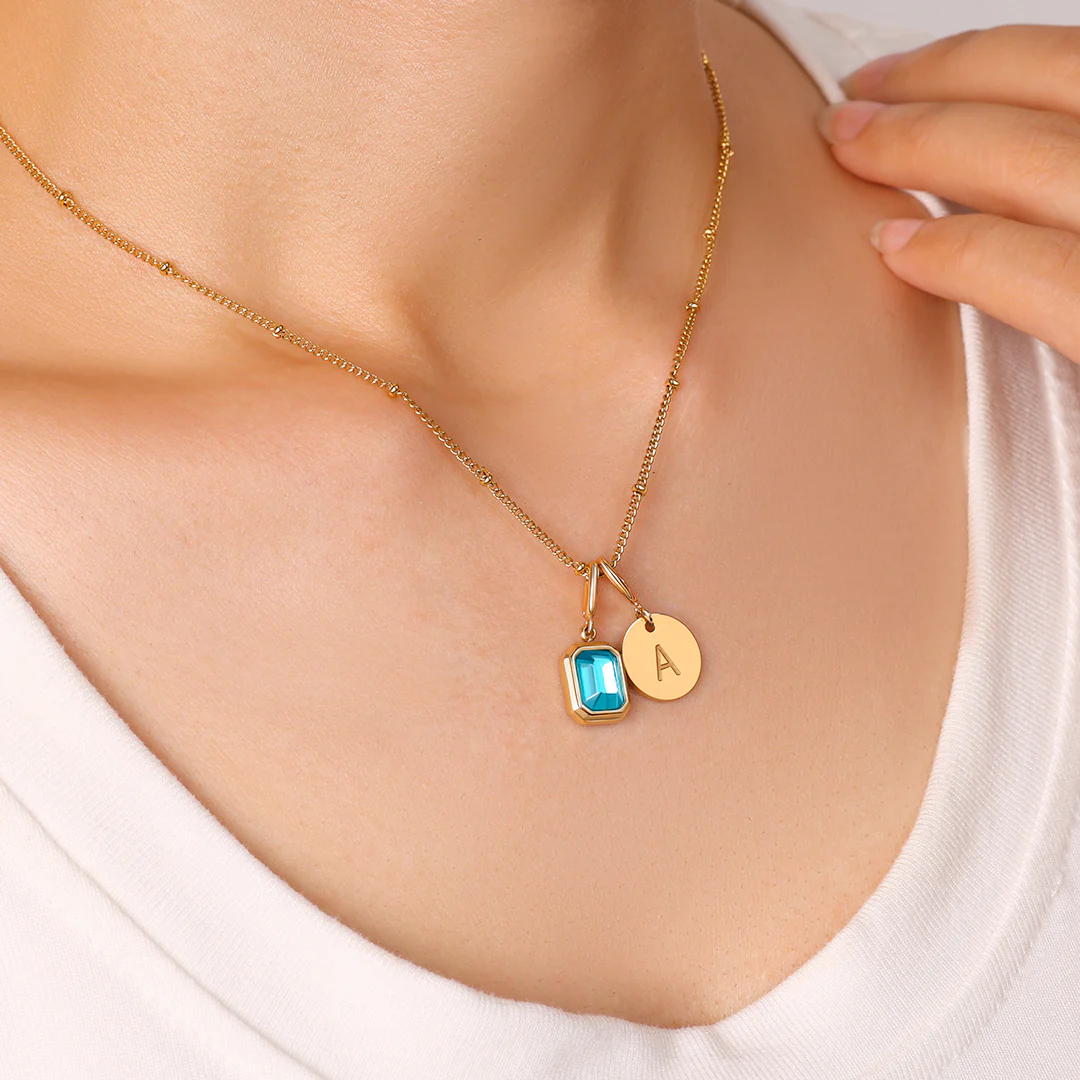 Baguette Birthstone & Initial Necklace - Image 116