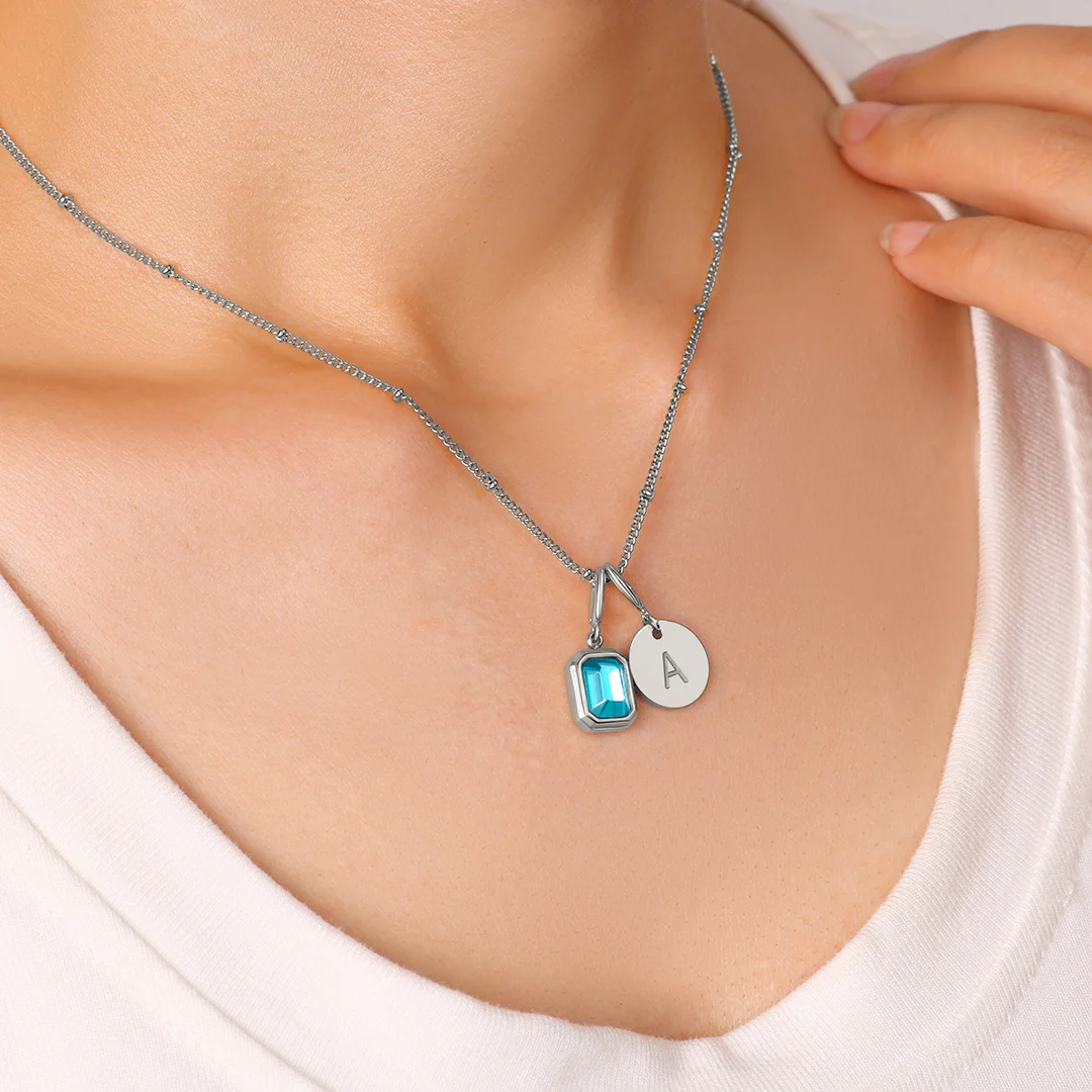 Baguette Birthstone & Initial Necklace - Image 117