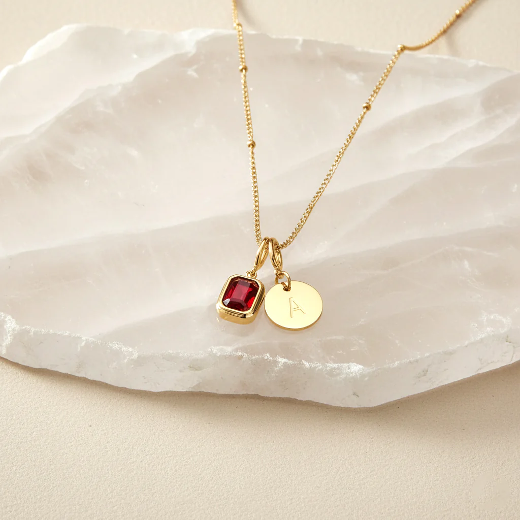 Baguette Birthstone & Initial Necklace - Image 159