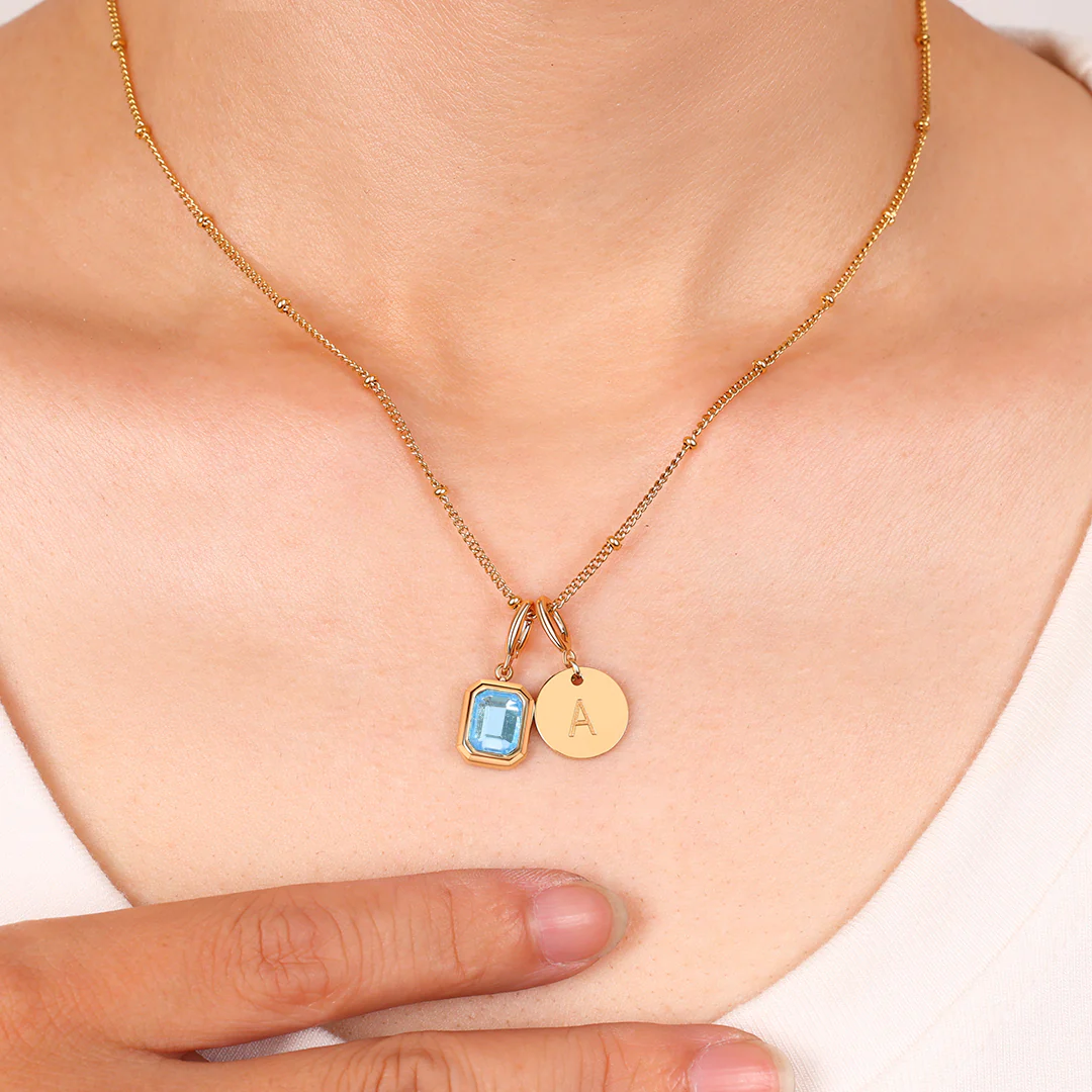 Baguette Birthstone & Initial Necklace - Image 28