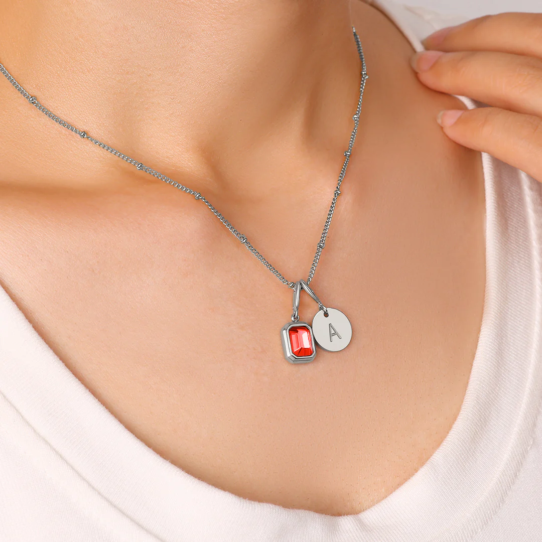 Baguette Birthstone & Initial Necklace - Image 67