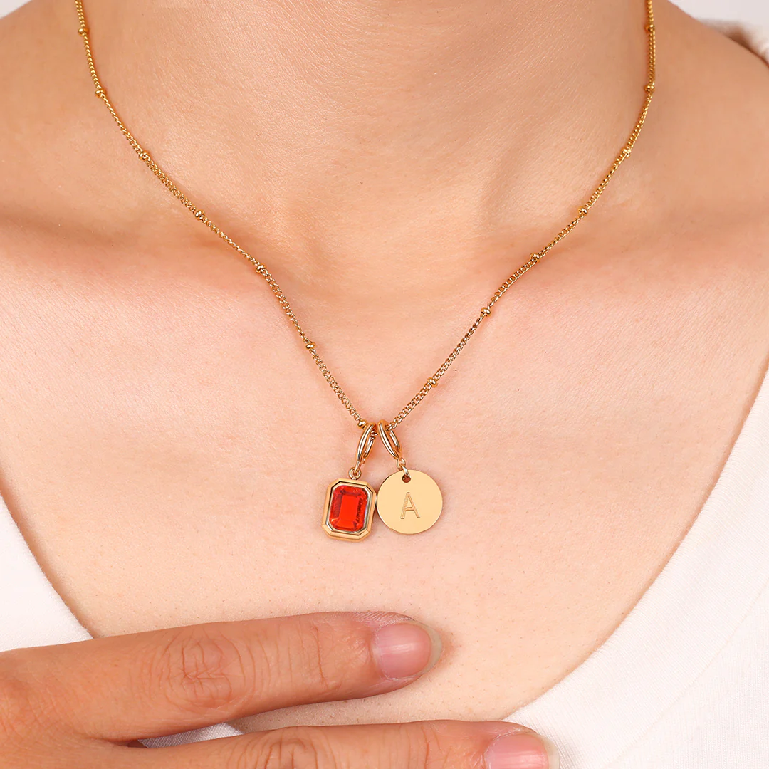 Baguette Birthstone & Initial Necklace - Image 68