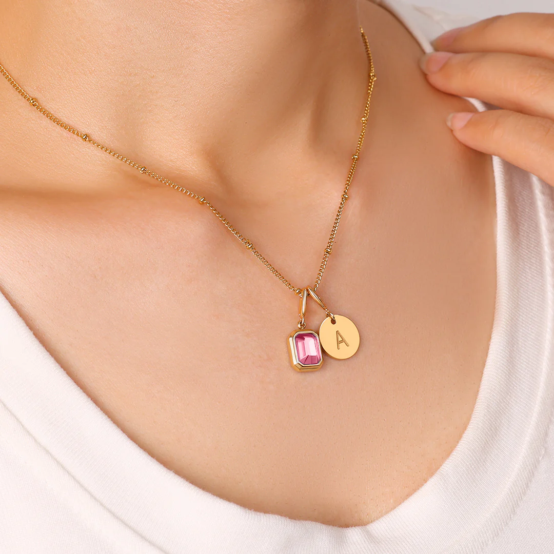 Baguette Birthstone & Initial Necklace - Image 95