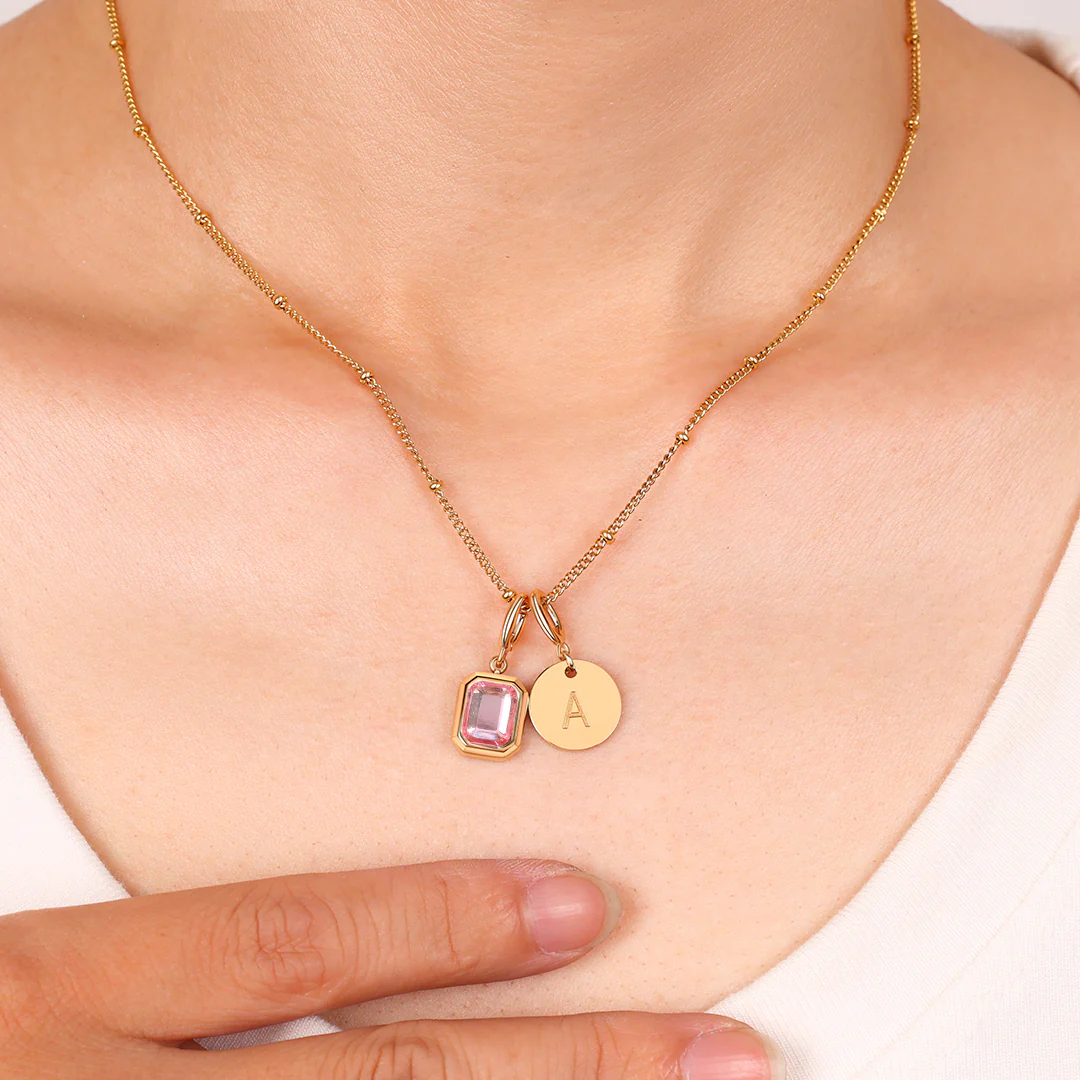 Baguette Birthstone & Initial Necklace - Image 97
