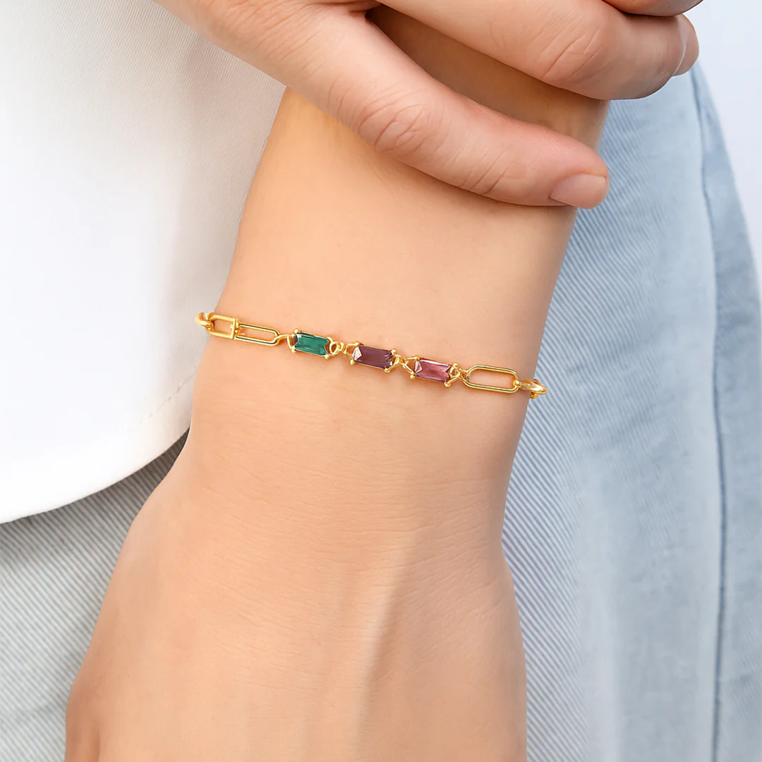 Baguette Birthstone Paperclip Bracelet - Image 2