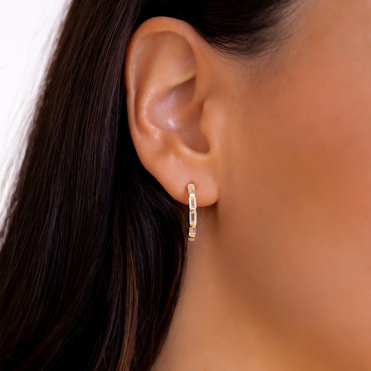 Baguette Diamond Hoop Earrings - Image 13
