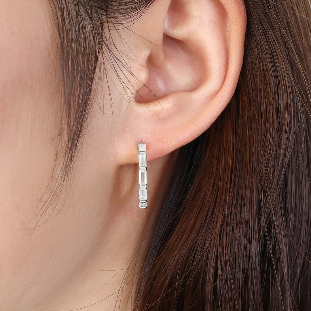Baguette Diamond Hoop Earrings - Image 3