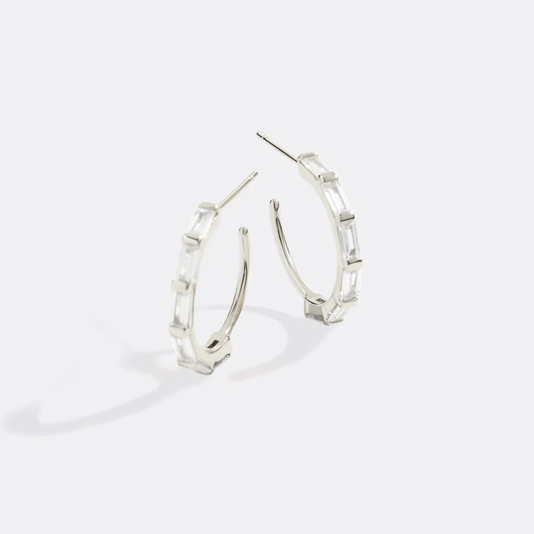 Baguette Diamond Hoop Earrings - Image 5