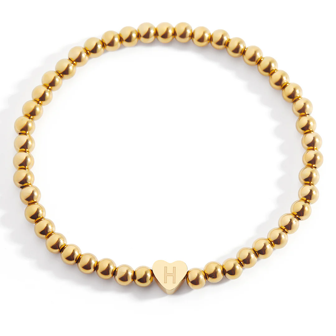 Gold Beaded Bracelet with Heart Initial - Image 112