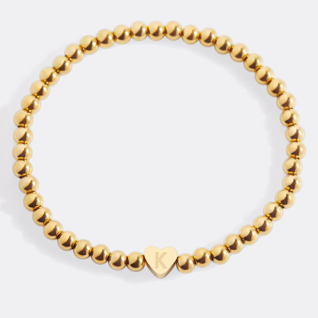 Gold Beaded Bracelet with Heart Initial - Image 131
