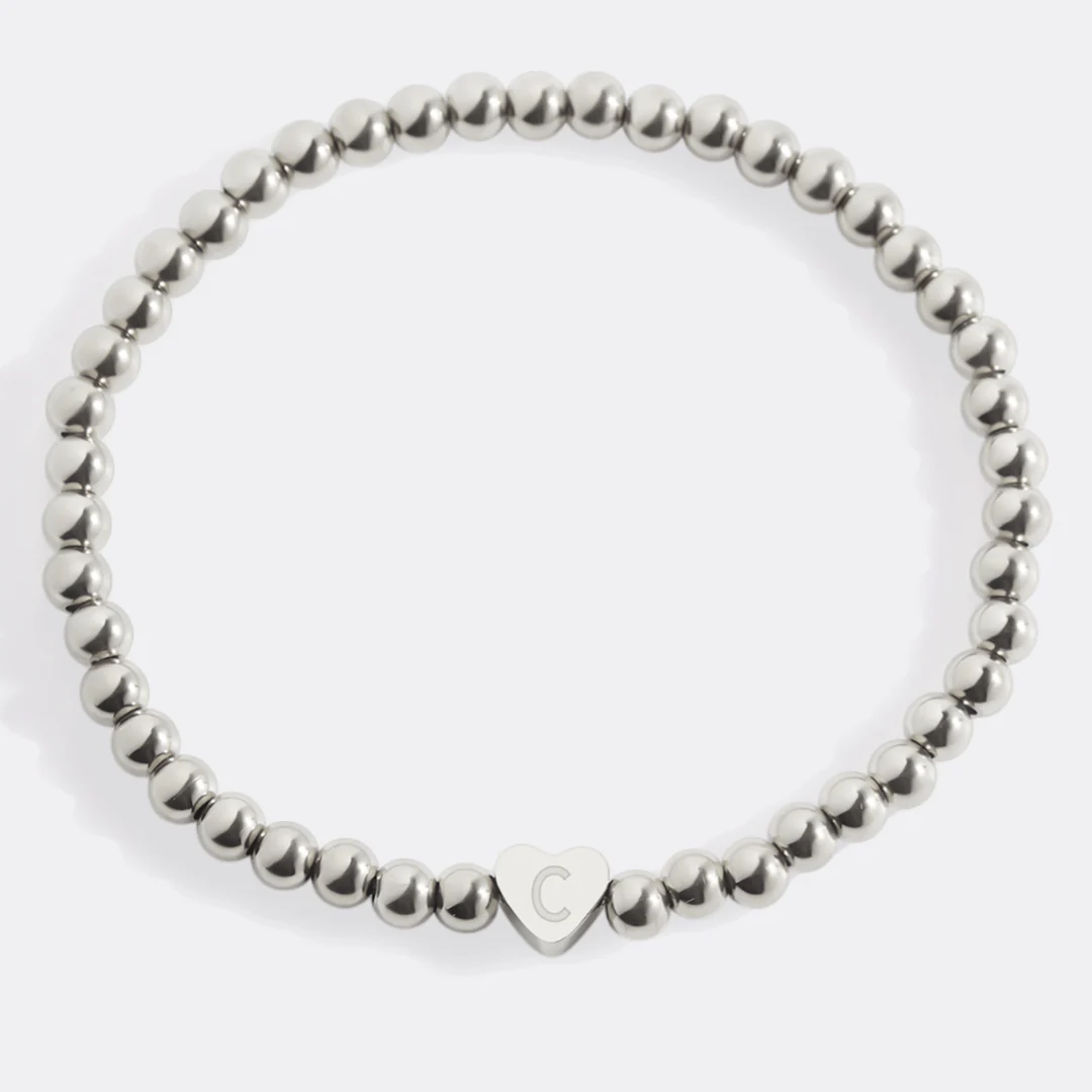 Gold Beaded Bracelet with Heart Initial - Image 166