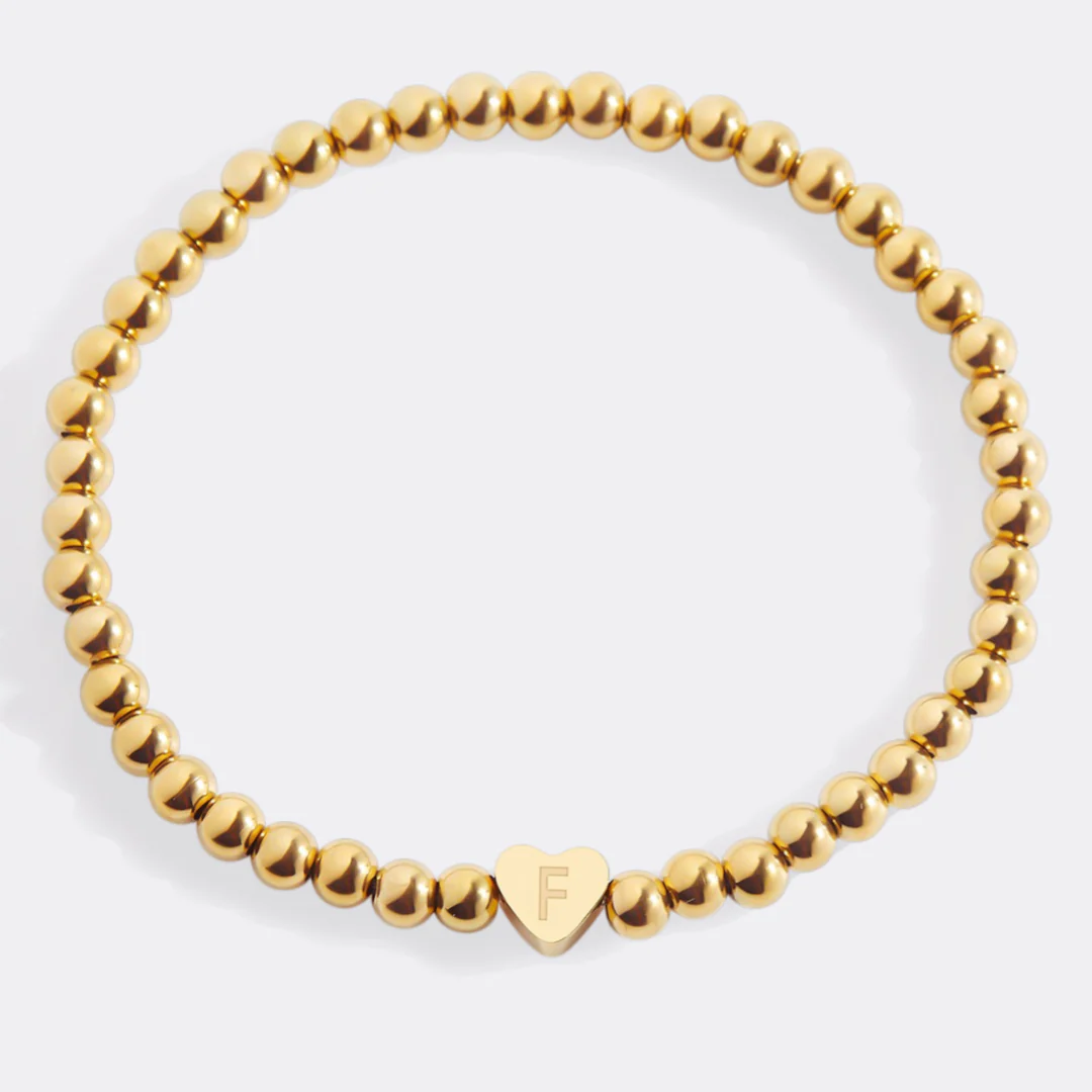 Gold Beaded Bracelet with Heart Initial - Image 173