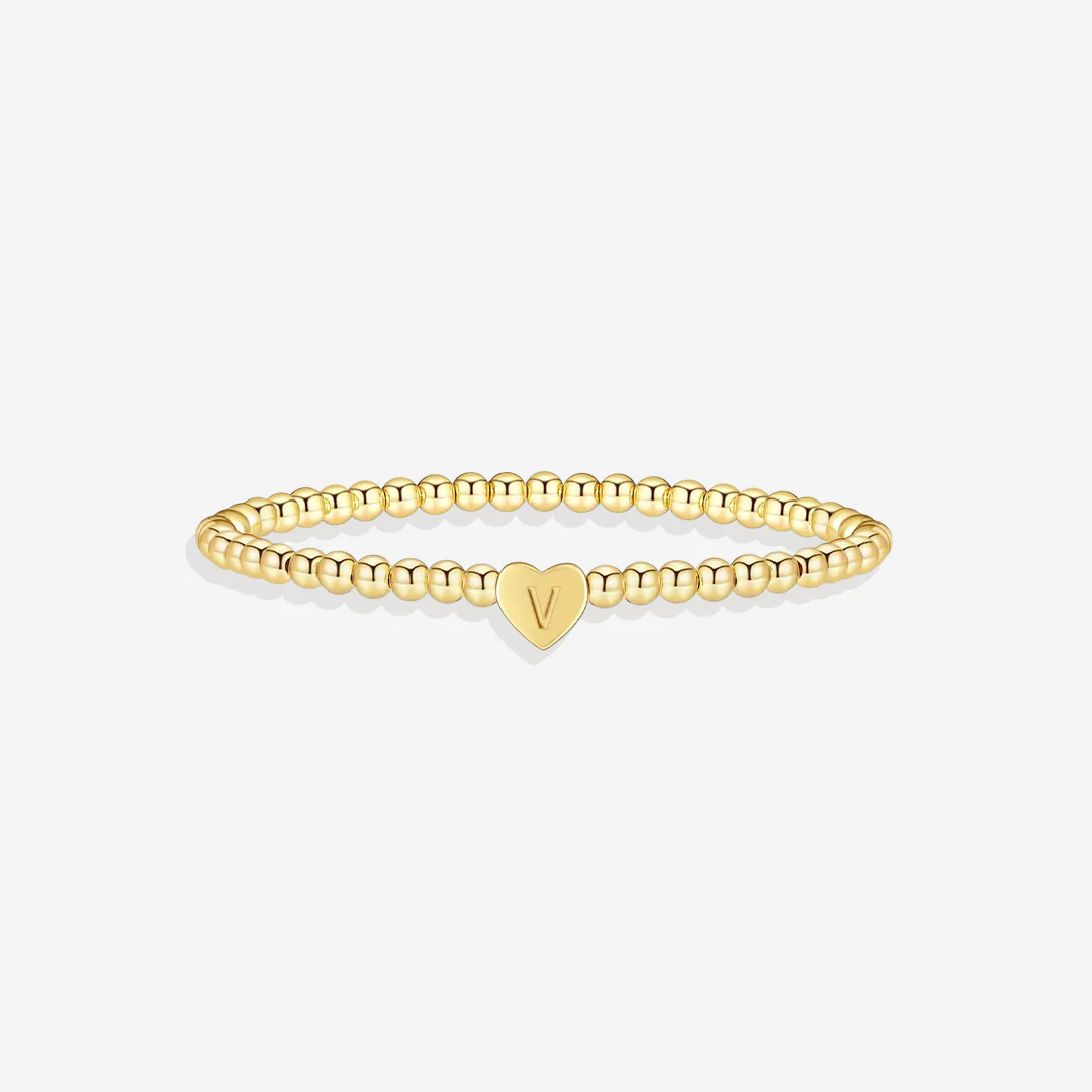 Gold Beaded Bracelet with Heart Initial - Image 29