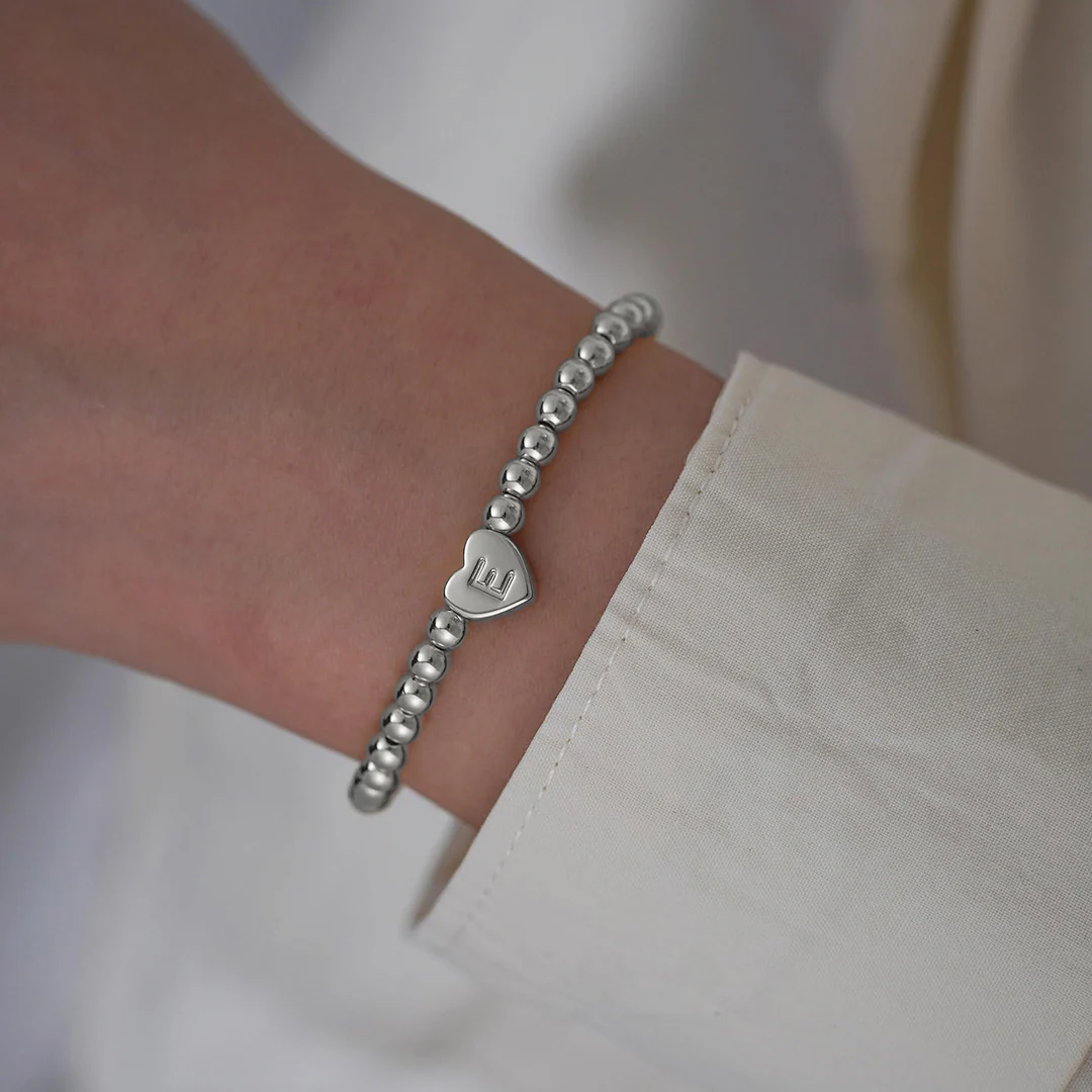 Gold Beaded Bracelet with Heart Initial - Image 38