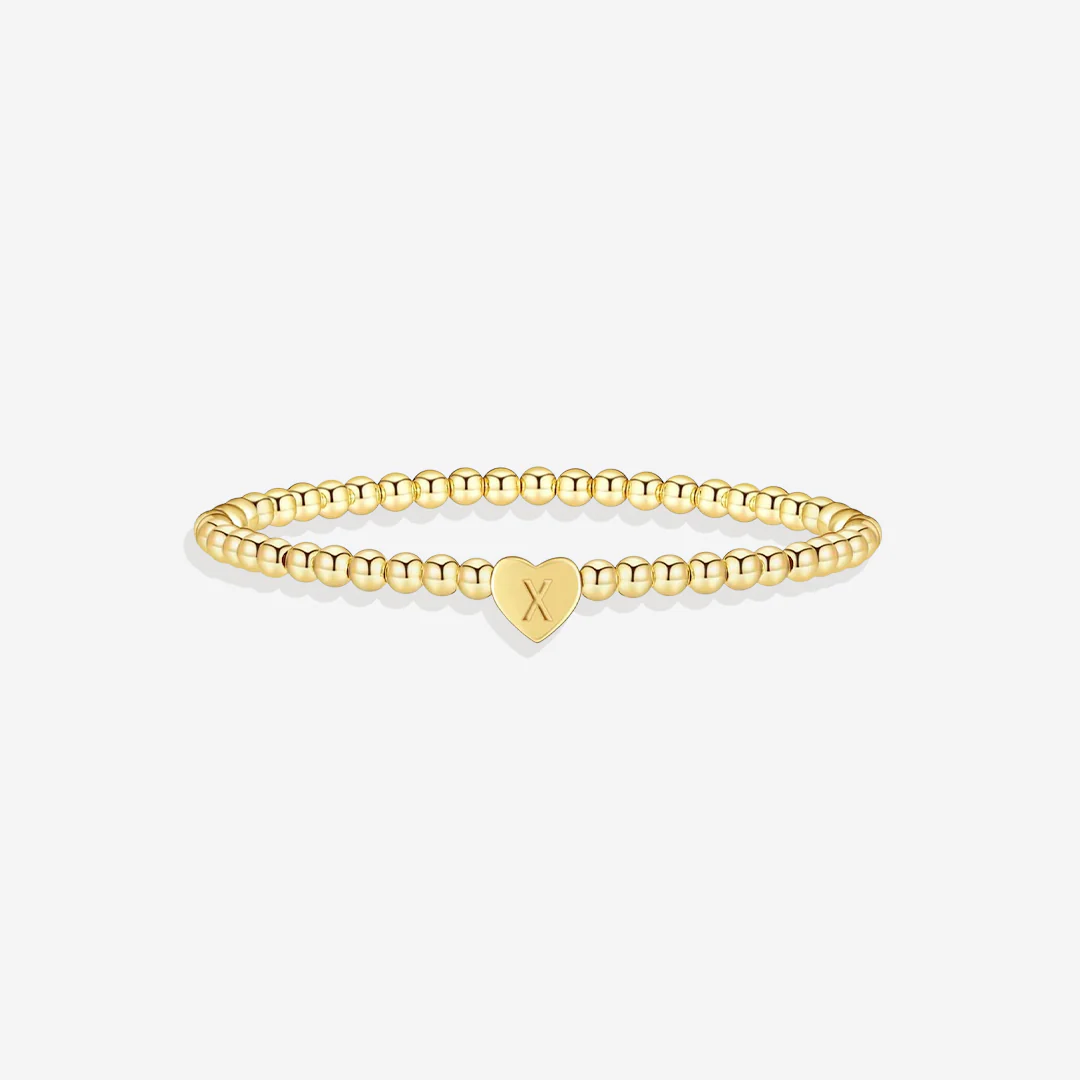 Gold Beaded Bracelet with Heart Initial - Image 67
