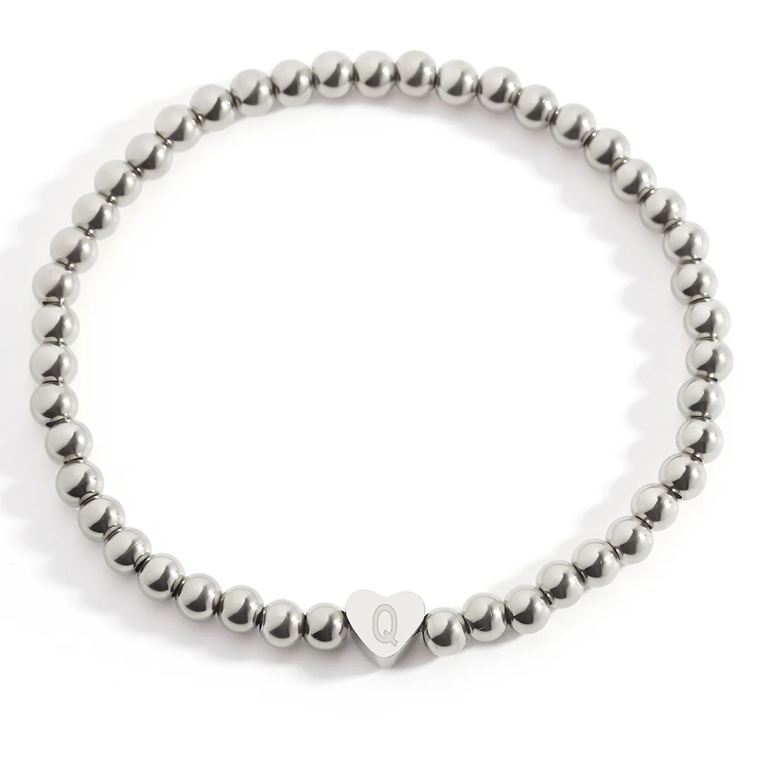 Gold Beaded Bracelet with Heart Initial - Image 93