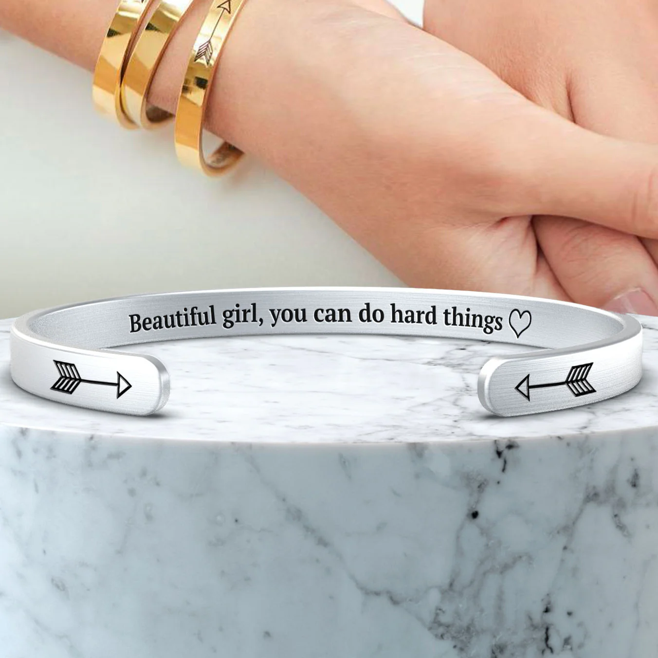 Beautiful Girl You Can Do Hard Things Cuff Bracelet - Image 15