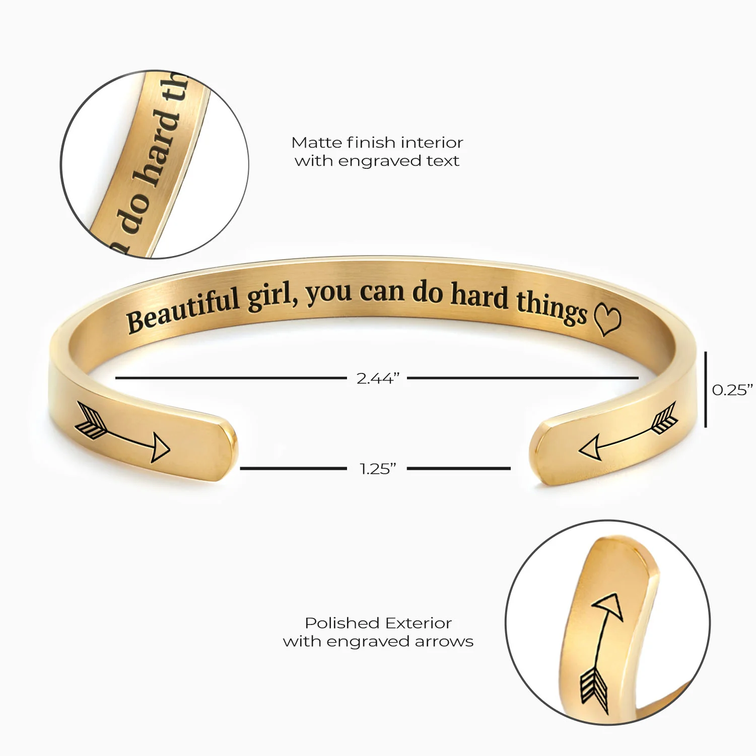 Beautiful Girl You Can Do Hard Things Cuff Bracelet - Image 24