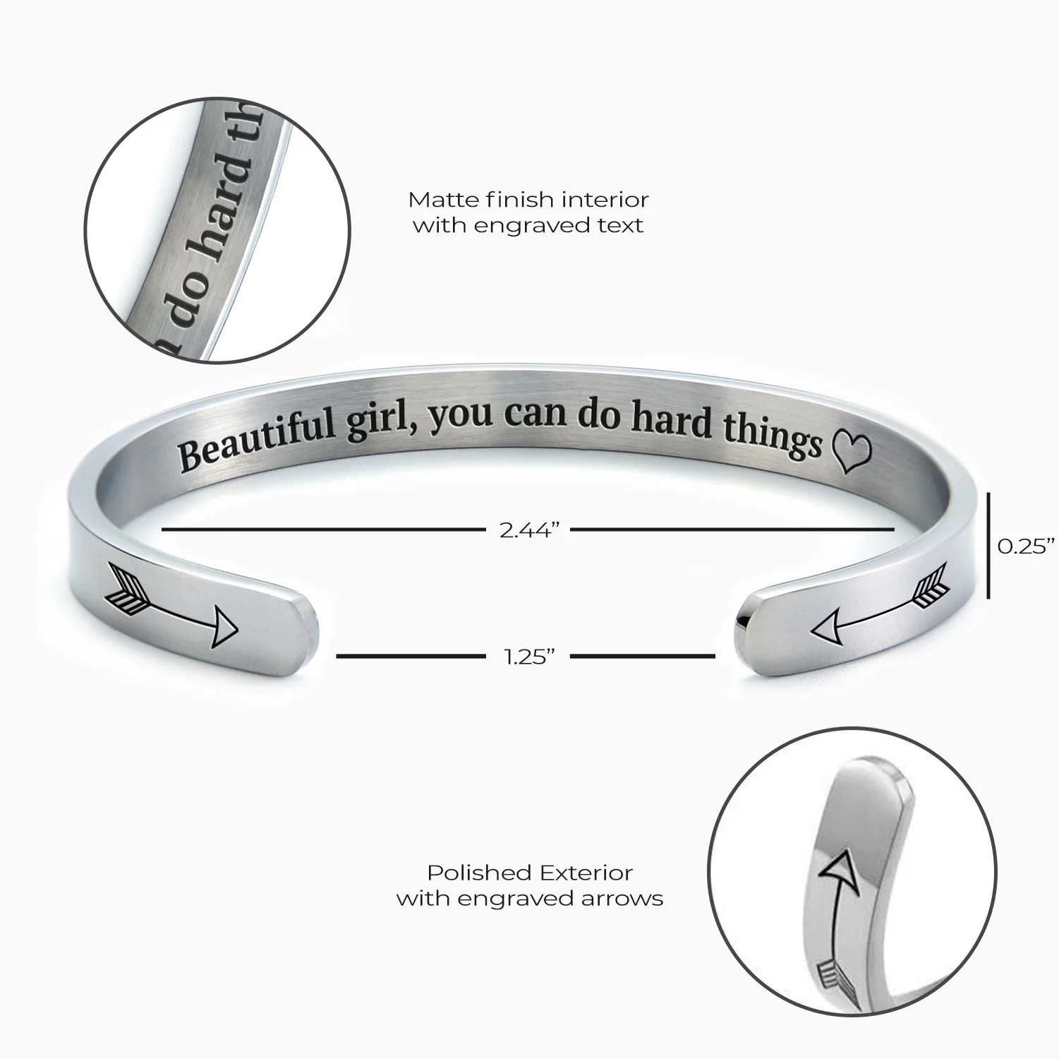 Beautiful Girl You Can Do Hard Things Cuff Bracelet - Image 25